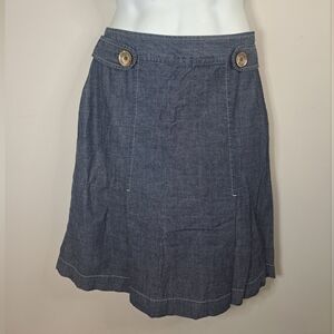 J.Jill Denim Chambre A-Line Skirt 100% Cotton Side Zip, Pleated Buttons